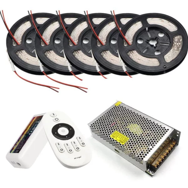 Kit Banda led Alb Rece 5630 60led/m ip20, 12v, 25 metri, Telecomanda+Transformator 20A