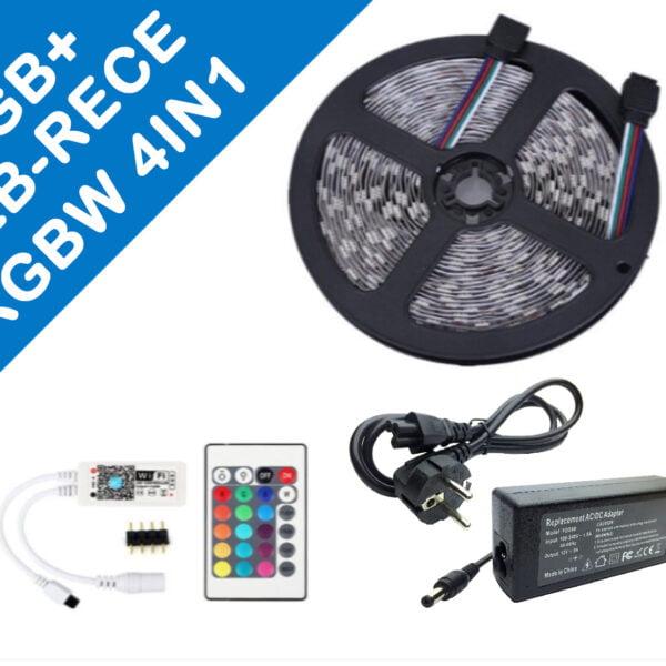 Kit Banda Led RGBW 4in1 (RGB+ALB RECE) 5050, 5metri ip20, Controller WIFI, +telecomanda 24 taste, Transformator 5A