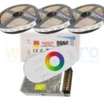 Kit banda LED RGBWW 15 metri (RGB + Alb Cald) 4in1 IP20 5050 12V 60led/m, Controler cu telecomanda Smart Wifi TUYA , Sursa alimentare 15A 180W metalic