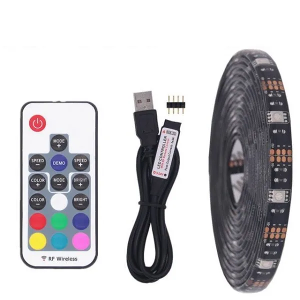 Kit Banda LED RGB 5V USB 30 LED/M, Controler cu telecomanda 17 taste, 2 metri