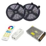 Kit Banda LED RGB 10 Metri IP20 5050 60led/metru, Controler cu telecomanda FUT043A, Sursa de alimentare 10A Metalica