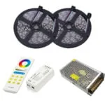 Kit Banda LED RGB 10 Metri IP20 5050 60led/metru, Controler cu telecomanda FUT043A, Sursa de alimentare 10A Metalica