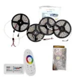 Kit Banda led RGB, Controler cu telecomanda 2.4G Touchscreen 5050,60led/m IP20, Transformator 20A, 20Metri