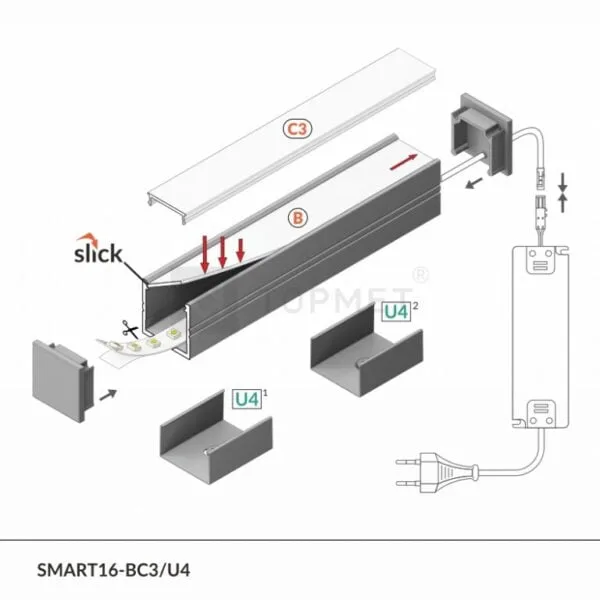 Profil neincastrabil SMART16 Aluminiu Brut
