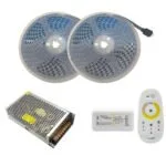 Kit Banda LED 5050 Dual White, IP20, 12v,120led/m, Controler cu telecomanda tactila, Sursa de alimentare 15A metalic, 10 metri