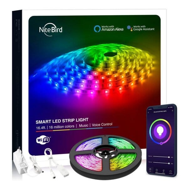 Banda LED RGB inteligenta NiteBird SL3 Wi-Fi, 16W, senzor muzica, 10 m, compatibil Alexa/Google Assistant