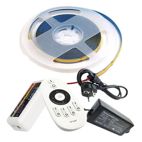 Kit Banda LED COB Alb Rece 384led/M, 6000k IP20, 12V ,Telecomanda cu Controler RF, Sursa de alimentare 5A, 5 METRI