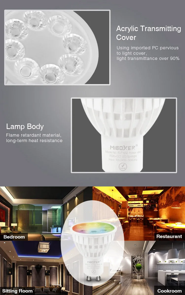 MiBoxer FUT103Z Bec LED 4W GU10 RGBCCT ( Zigbee 3.0 )