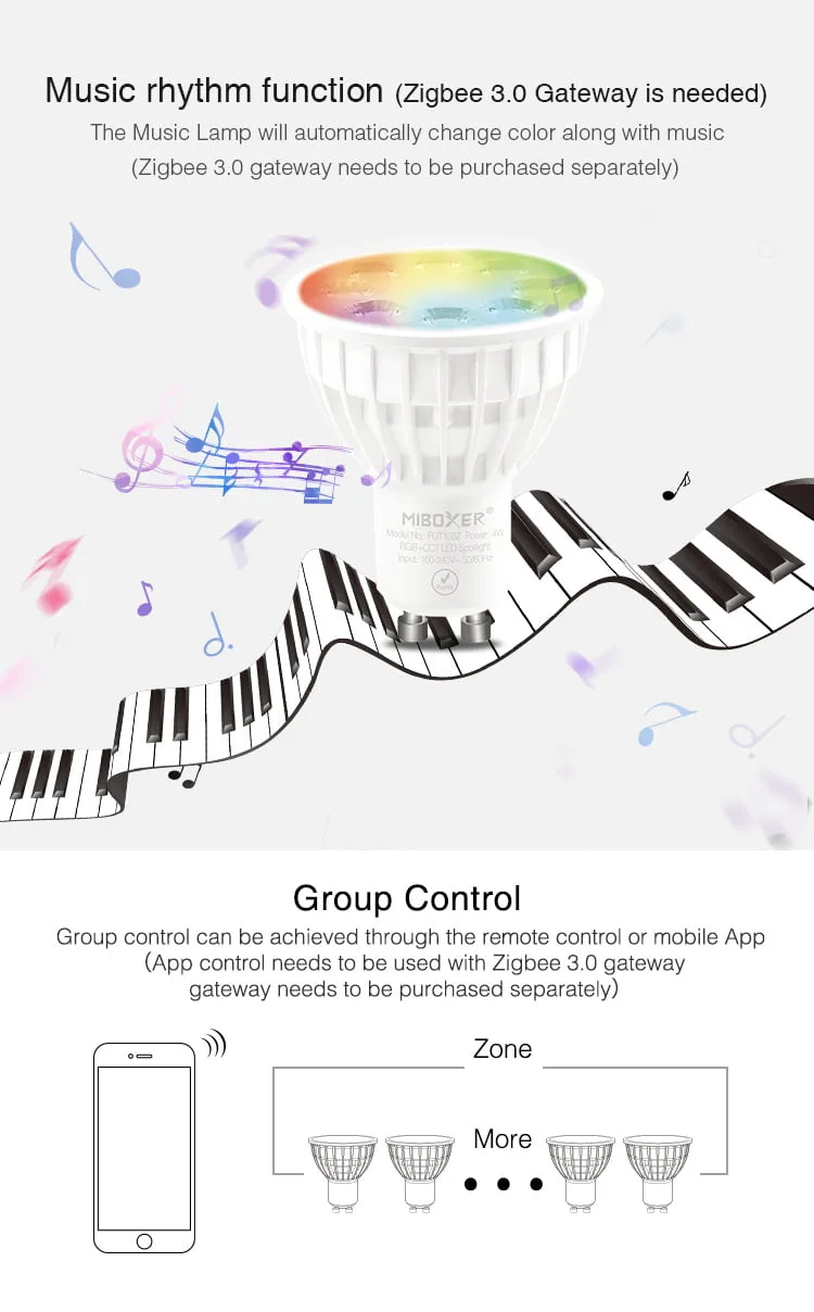 MiBoxer FUT103Z Bec LED 4W GU10 RGBCCT ( Zigbee 3.0 )