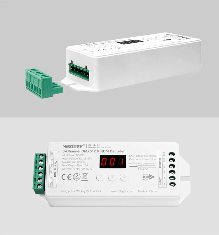 MiBoxer D3-CX Decodor RDM & DMX512 3 Canale Tensiune Constanta