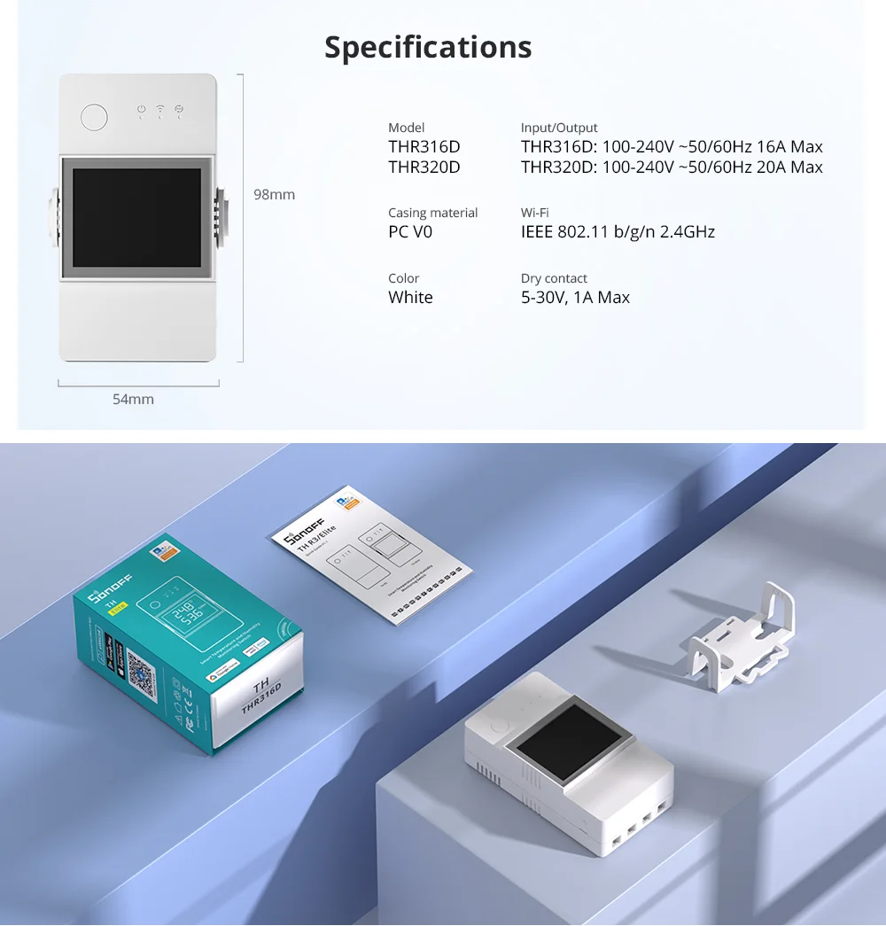 Sonoff TH16 ELITE R3 -THR316D – Switch Smart de monitorizare temperatura si umiditate 16A