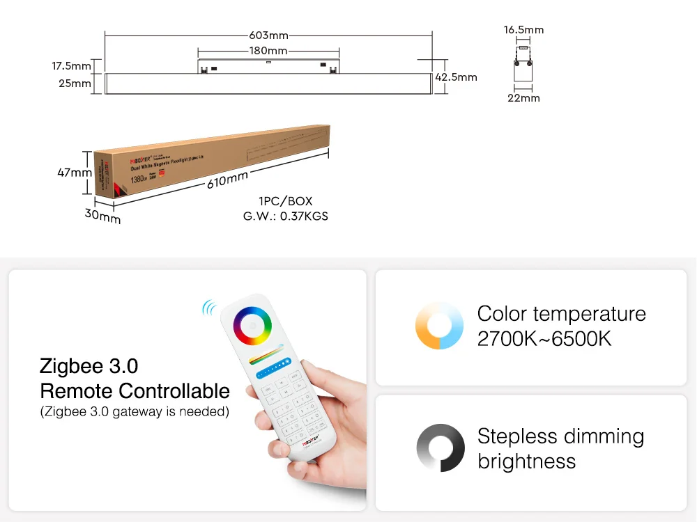 MiBoxer Reflector Magnetic Dual White 24W (Zigbee 3.0+2.4G)
