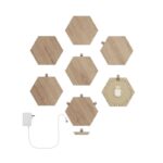 Kit 7 panouri luminoase inteligente Nanoleaf Elements Hexagons Wood Look Starter Kit