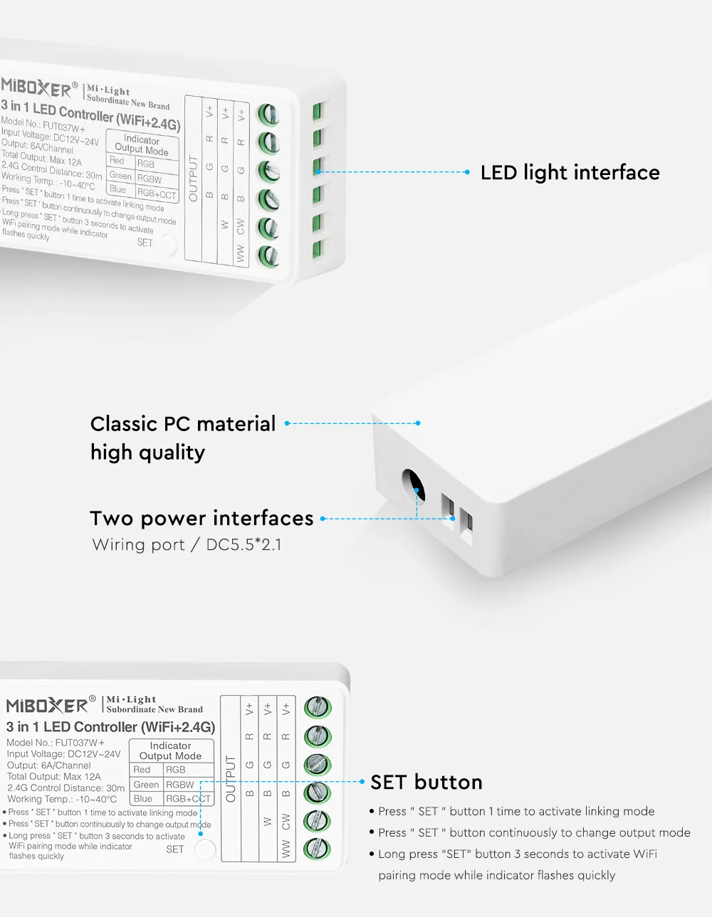 MiBoxer FUT037W+ Controler 3in1 WiFi+2.4G RGB / RGBW / RGB+CCT