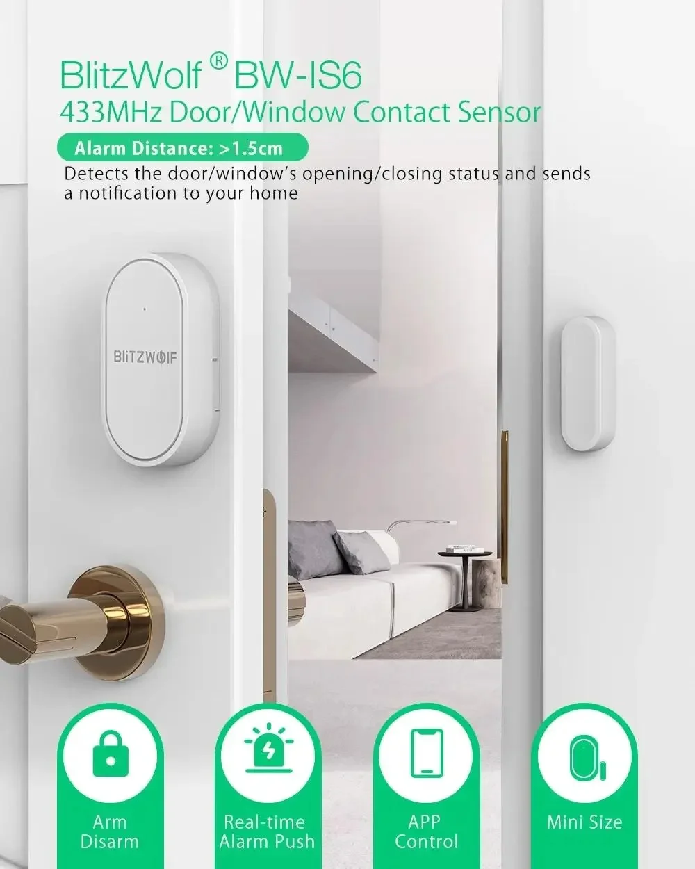 Senzor usa/fereastra BlitzWolf BW-IS6 Tuya 433 Mhz