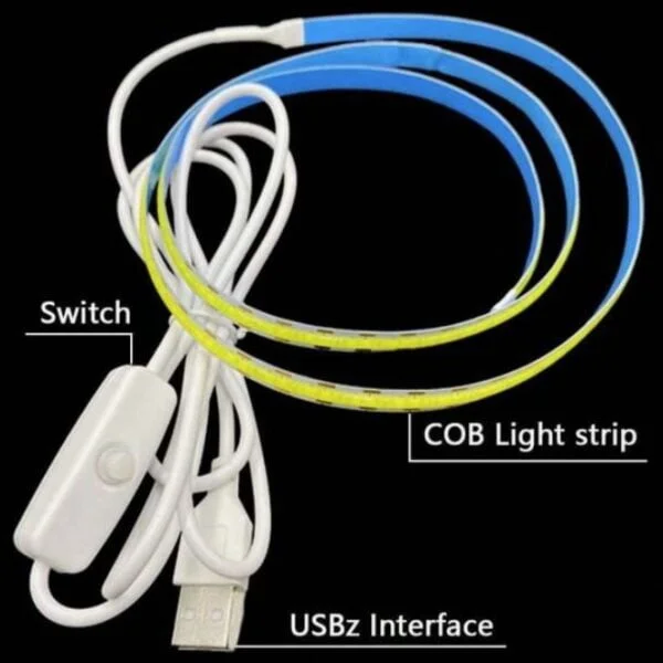 Banda LED COB Alb Cald 320led/m, IP20, 5V USB, Switch on/off, 1 Metru