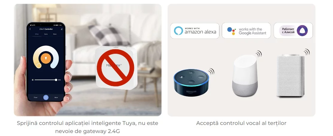 MiBoxer PW2 Controler LED 2in1 Monocolor/Dual White (WiFi+2.4G) Iesire Max 20A Tuya