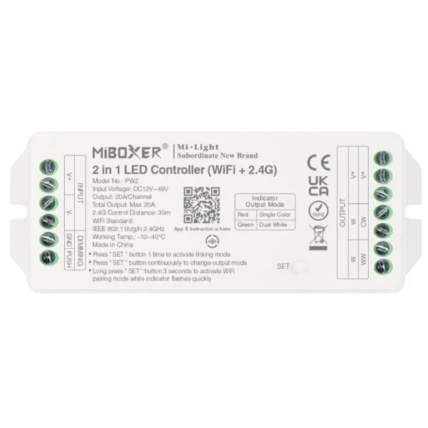 MiBoxer PW2 Controler LED 2in1 Monocolor/Dual White (WiFi+2.4G) Iesire Max 20A Tuya